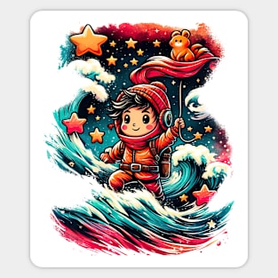 Cute Design Stellar Surfing Boy Sticker